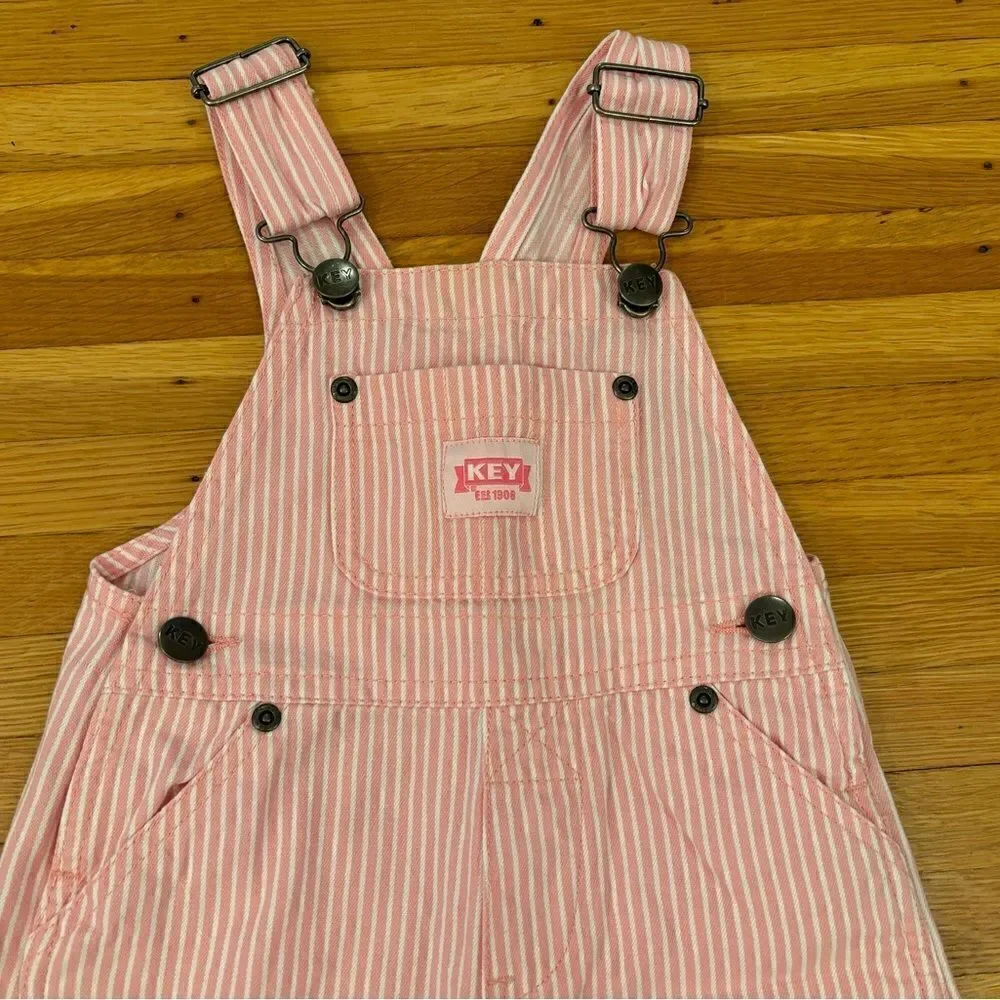 Key vintage pink/white stripe bib overalls